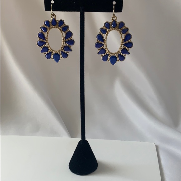 BEAUTIFUL BLUE&GOLD COLORED TEARDROP EARRINGS - Picture 6 of 8